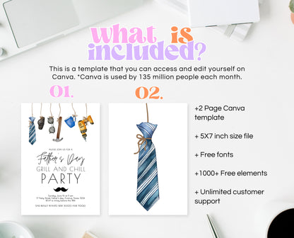 Editable Father's Day Invitation, Printable Minimalist Fathers Day Invitation, Fathers Day BBQ Invite, Father's Day Invite, Instant Download