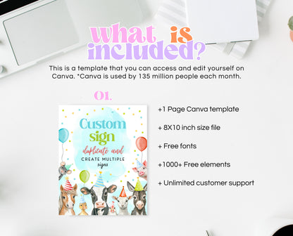 Editable Farm Boy Birthday Custom Sign, Blue Farm Birthday Party, Calling All Party Animals, Blue Boy Farm Animal Party Custom Sign, BBP06