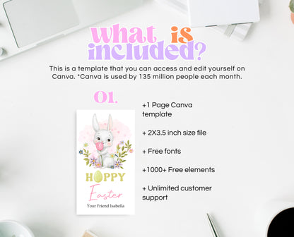 Editable Happy Easter Gift Tag, Hoppy Easter Gift Tag, Easter Friend Tag, Teacher Classroom Tag, Easter Treat Gift Tag, Instant Download