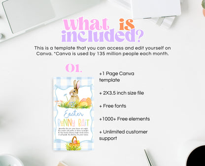 Editable Easter Bunny Bait Tag, Easter Bunny Food Tag, Easter Basket Party Favor Tag, Easter Classroom Gift Tag, Instant Download, EPC14