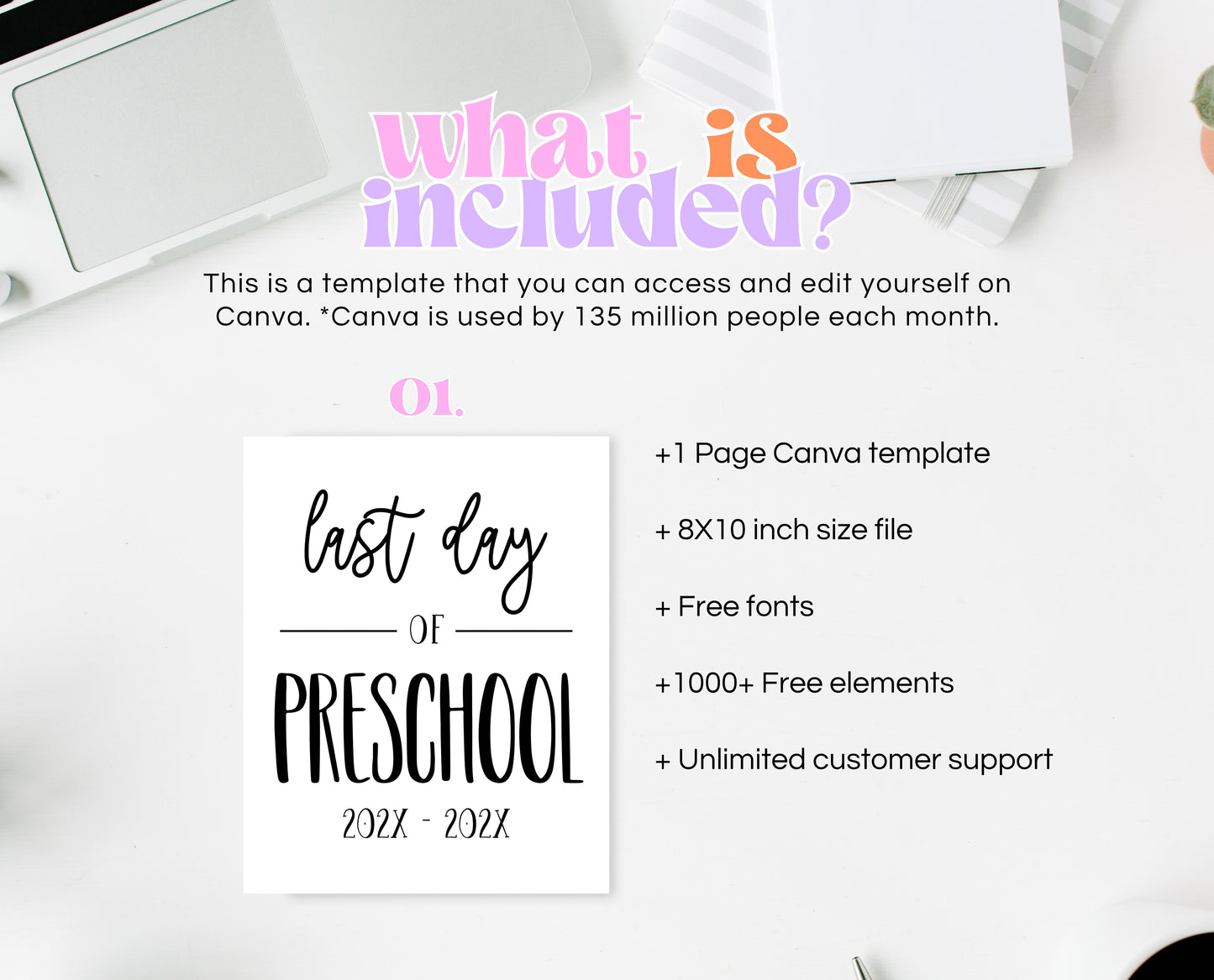 Editable Last Day of Preschool Sign, Printable Class Sign, Minimalist Preschool School Sign Template, Final Day Sign, Instant Download