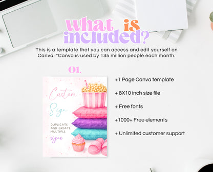 Editable Slumber Party Table Sign Custom Spa Sleepover Glamping Theme Pink Tween Teen Printable Signage Template Instant Download GBP52