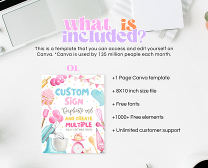 Editable Custom Birthday Party Sign Fully Editable Kids Cooking Party Welcome Poster Chef Party Banner Pink Baking Instant Download GBP50
