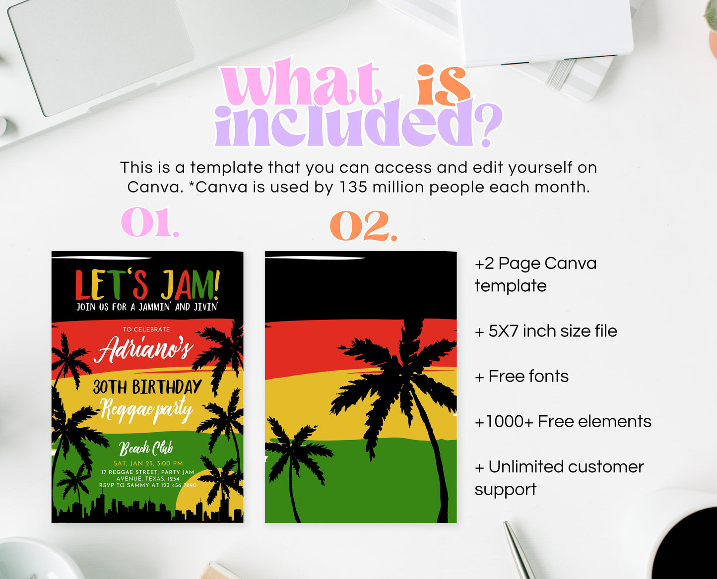 Editable Reggae Birthday Invitation Jamaican Theme Adult Party Template 30th 40th Celebration Printable Tropical Invite AB16