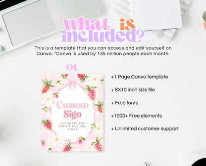 Editable Strawberry Birthday Custom Sign, Whimsical Strawberry Birthday Girl, Printable Pink Strawberries Birthday Custom Banner, GBP06