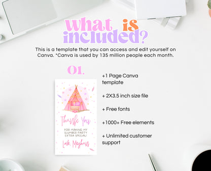 Editable Slumber Party Favor Tag Thank You Gift Tag Spa Sleepunder Glamping Theme Tween Teen Printable Template Instant Download GBP51