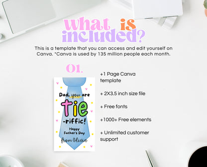 Editable Father's Day Tie Gift Tag, Printable You Are Tie-riffic Favor Tag, Fun Tag for Dad, Suit Tie Fathers Day Gift Tag, Instant Download