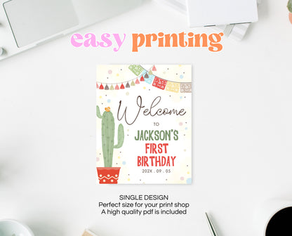 Editable Fiesta Taco Bout Birthday Welcome Sign, Fiesta 1st Birthday, Cactus Mexican Decor, Boy, Girl, Instant Download, Printable, BBP05