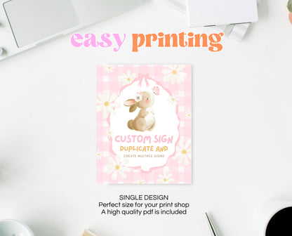 Editable Bunny Birthday Custom Sign, Rabbit Birthday Party, Hop On Over Bunny Birthday Sign, Spring Birthday, Rabbit Custom Banner, EPC19