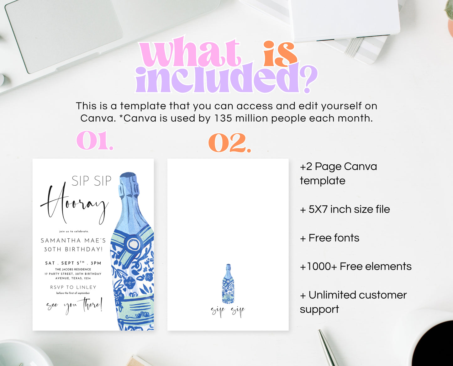 Editable Sip Sip Hooray Champagne Birthday Invitation Blue Modern Minimalist Boozy Party Printable Invite Template Instant Download