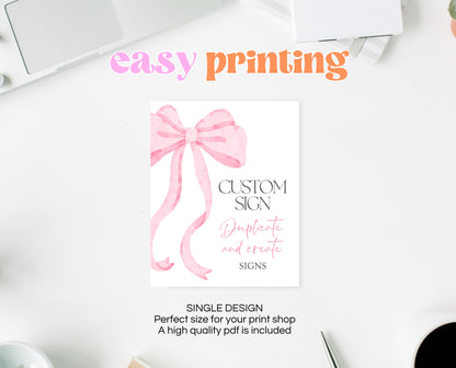 Editable Pink Bow Baby Shower Custom Sign, Girl First Baby Shower Printable, Pink Coquette Bow Girl Fully Editable Sign, Bow Decor, VDC12