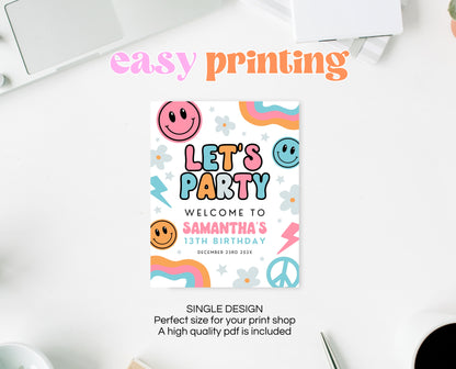 Editable Retro Smiley Birthday Welcome Sign, Preppy Smile Theme, Pink Checkered Smiley Birthday Sign, Retro Smiley Girl Welcome Sign, GBP18