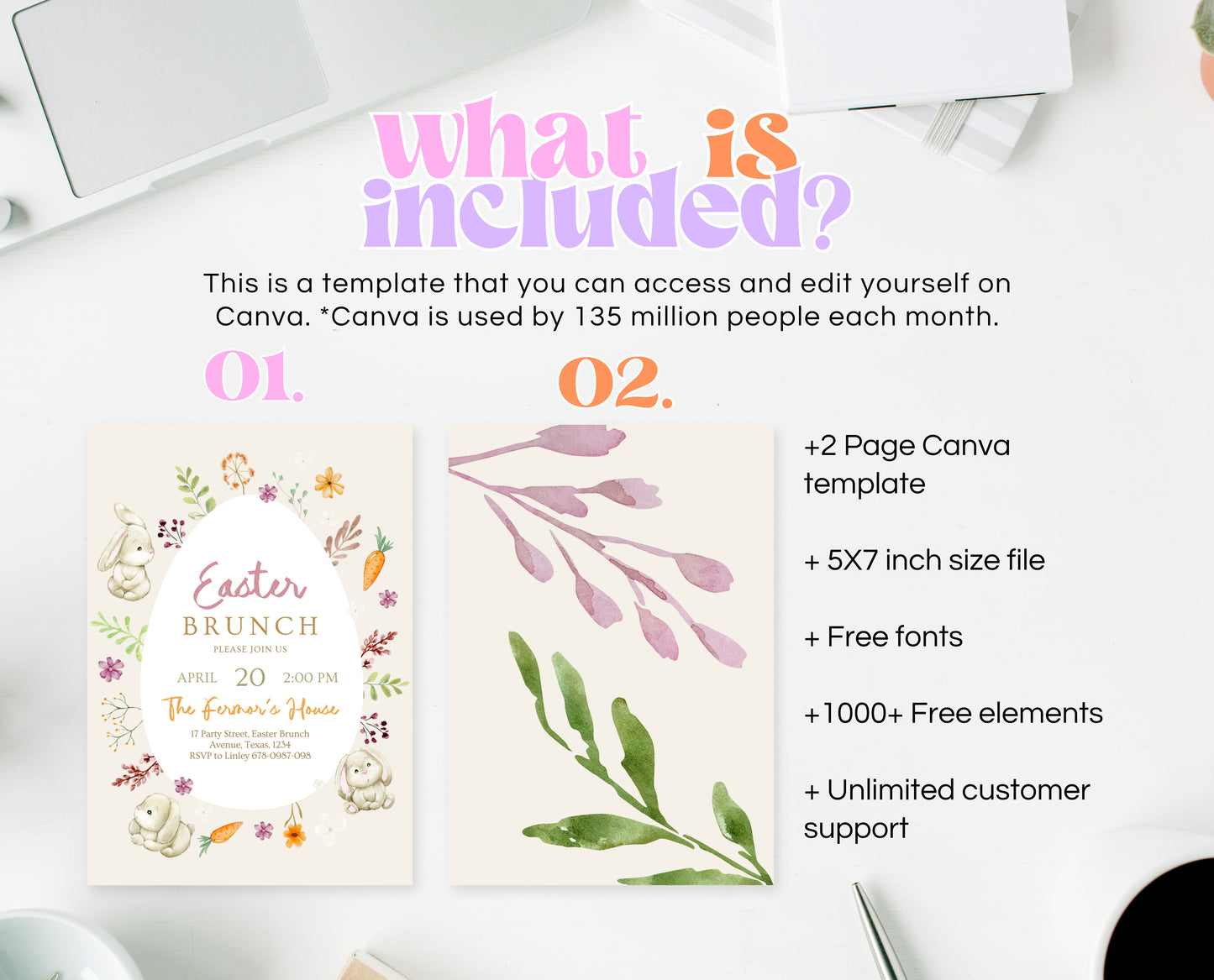 Editable Easter Brunch Invitation, Printable Easter Party Invitation, Scribble Doodle Easter Invite, Boho Floral Easter Brunch Invitation