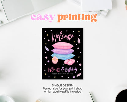 Editable Sleepover Party Welcome Sign Pink Glamping Spa Slumber Tween Teen Birthday Poster Banner Printable Template Instant Download GBP53