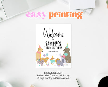Editable Girl Dog And Cat Birthday Welcome Sign, Dog And Cat Birthday Welcome Banner, Printable Animal Birthday, Instant Download, GBP20