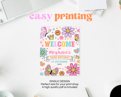 Editable Spring Birthday Welcome Sign, Patch Letter Girl Birthday, Varsity Patch Party Sign, Preppy Welcome Banner, Instant Download, GBP21
