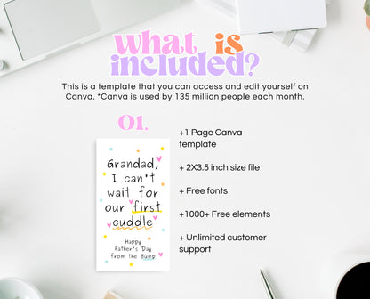 Editable From The Bump Grandad Father's Day Gift Tag, Printable I Can't Wait For Our First Cuddle Favor Tag, Dad Gift Tag, Instant Download