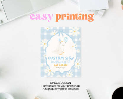 Editable One Silly Goose Birthday Custom Sign, Boy 1st Birthday Sign, Blue Printable Sign, Goose First Birthday Custom Banner Sign, EPC04