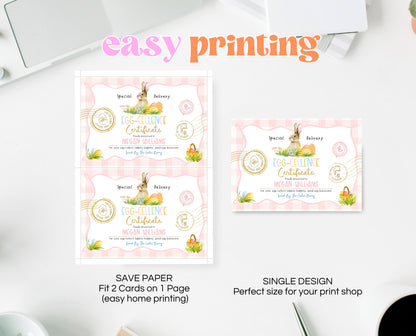 Editable Easter Bunny Certificate, Egg-Cellence Certificate Letter From The Easter Bunny, Easter Basket Letter, Instant Download, EPC13