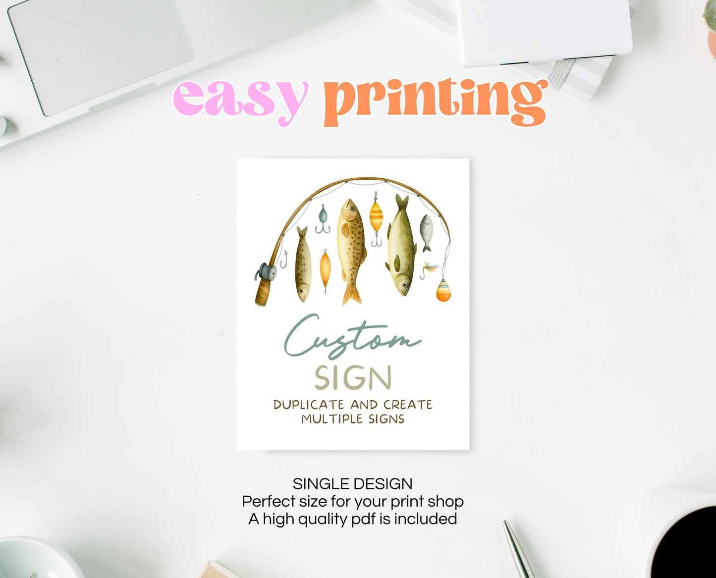 Editable Custom Fishing Birthday Sign Gone Fishing Poster O Fish Ally Table Sign Blue Boy Printable Digital Party Decoration Template BBP18