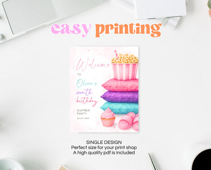 Editable Sleepover Party Welcome Sign Pink Glamping Spa Slumber Tween Teen Birthday Poster Banner Printable Template Instant Download GBP52