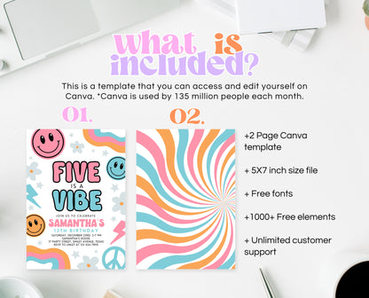 Editable Retro Smiley Birthday Invitation, Retro Smiley Birthday Party, Printable Smiley Birthday Party, Pin Groovy Smiley Invite, GBP18