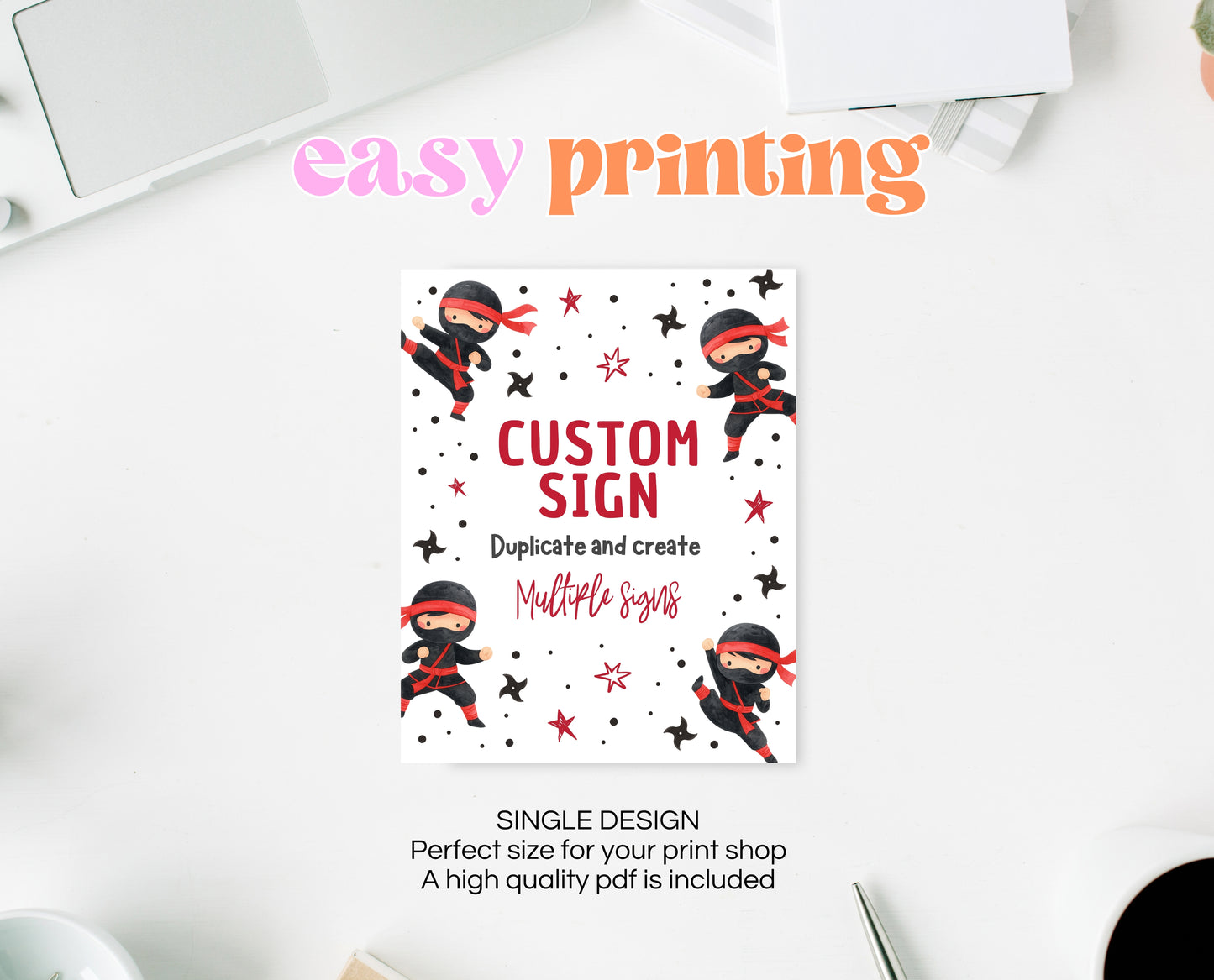 Editable Ninja Party Custom Sign Karate Birthday Poster Martial Arts Warrior Theme Printable Table Sign Digital Any Text Download BBP19