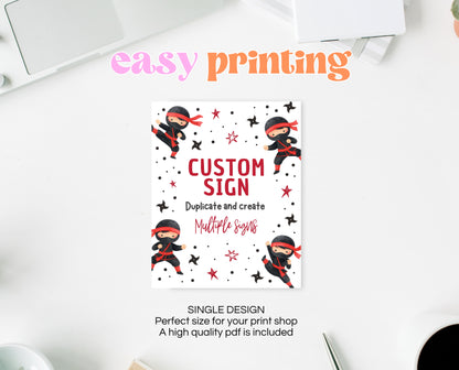 Editable Ninja Party Custom Sign Karate Birthday Poster Martial Arts Warrior Theme Printable Table Sign Digital Any Text Download BBP19