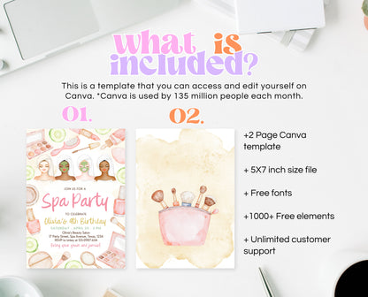 Editable Spa Girls Birthday Invitation, Spa Party Invite, Pamper Birthday Invite, Neutral Glam Party Invite, Spa Girl Birthday Invite, GBP09