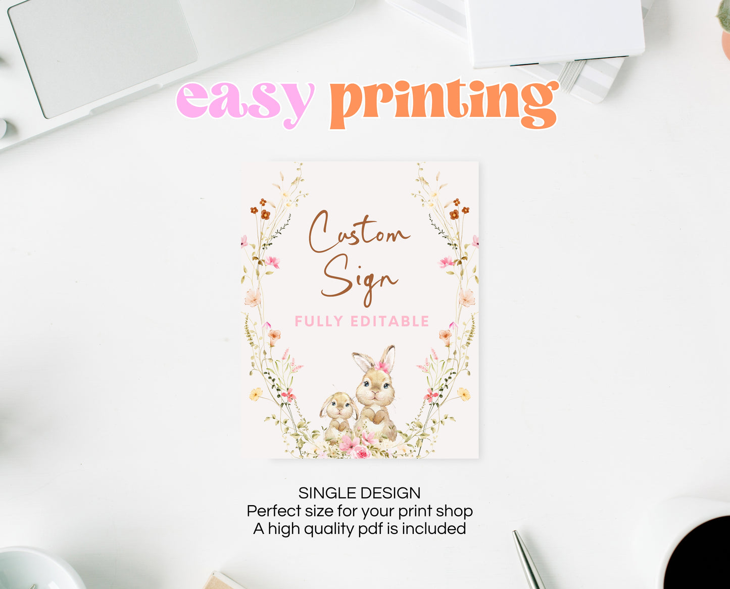 Editable Bunny Baby Shower Welcome Sign, Spring Floral Bunny Decor, Floral Bunny Baby Shower, Spring Bunny Baby Shower Custom Banner, EPC12