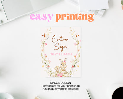 Editable Bunny Baby Shower Welcome Sign, Spring Floral Bunny Decor, Floral Bunny Baby Shower, Spring Bunny Baby Shower Custom Banner, EPC12
