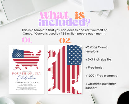 Editable 4th Of July Invitation, Independence Day Invitation, American Barbeque Invitation, July 4th BBQ Invite, Modern July Fourth Invite