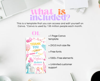 Editable Custom Birthday Favor Tag Fully Editable Kids Cooking Party Thank You Tag Chef Party Label Pink Baking Party Gift Tag Instant Download GBP50