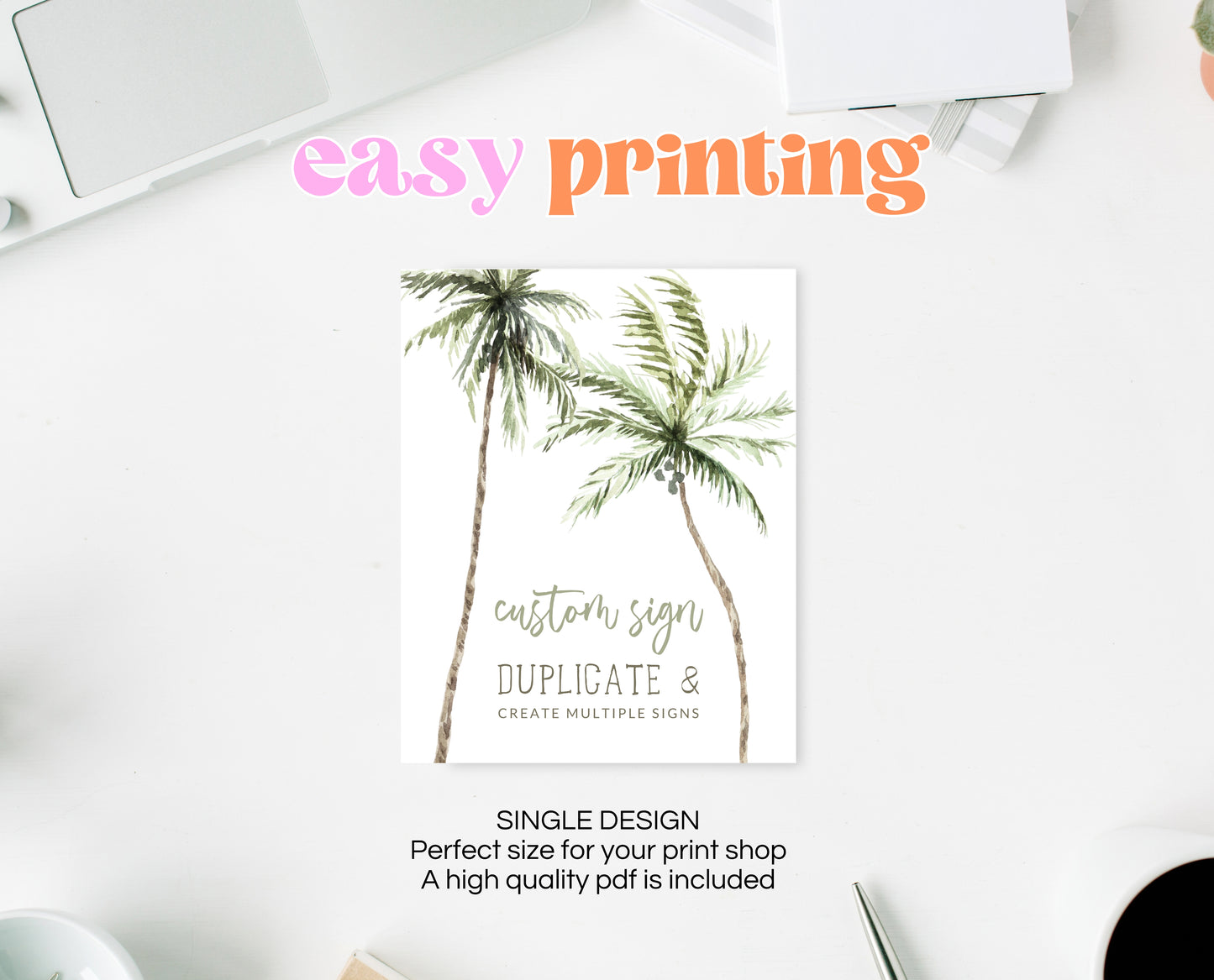 Editable Custom Palm Birthday Sign Poster Banner or Table Sign Summer Beach Party Decor Palm Tree Printable Download Fully Customisable AB11