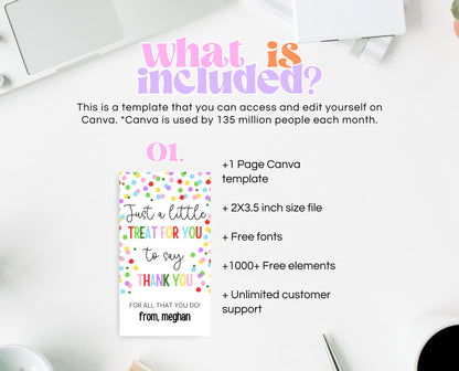 Editable Teacher Appreciation Tag, Teacher Confetti Gift Tag, Thank You Gift Tag, End of School Year Appreciation Week, Digital, Printable
