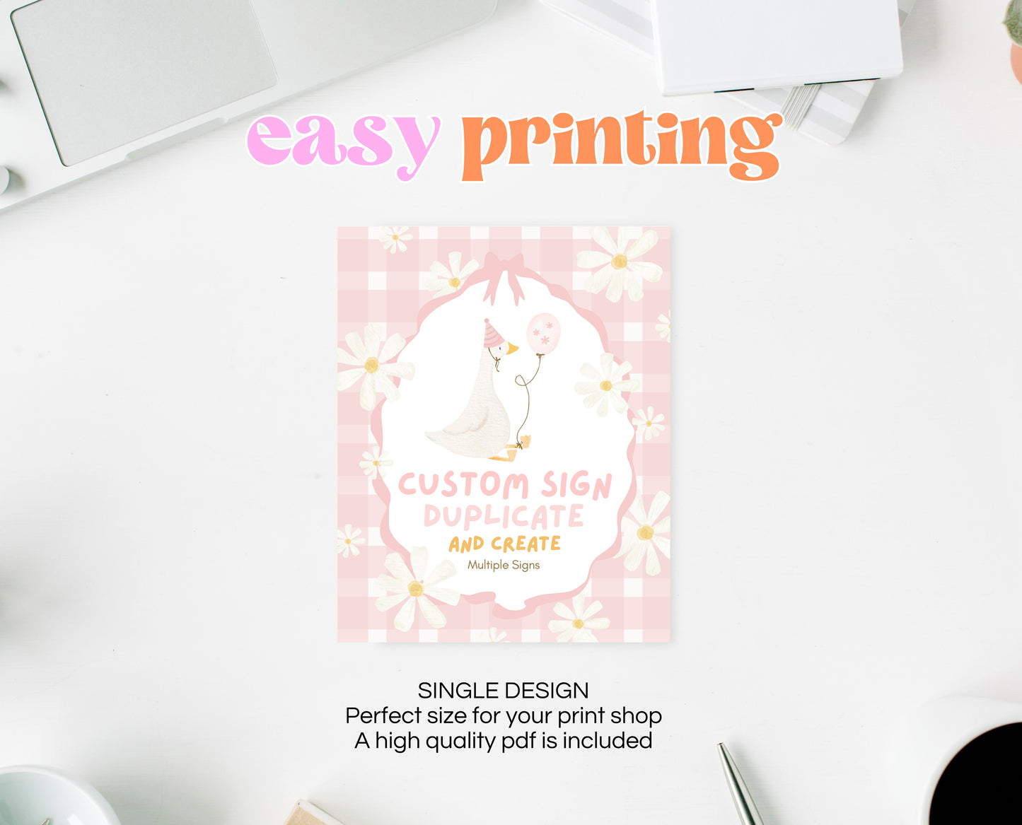 Editable One Silly Goose Birthday Custom Sign, Girl 1st Birthday Sign, Pink Printable Sign, Goose First Birthday Custom Banner Sign, EPC03
