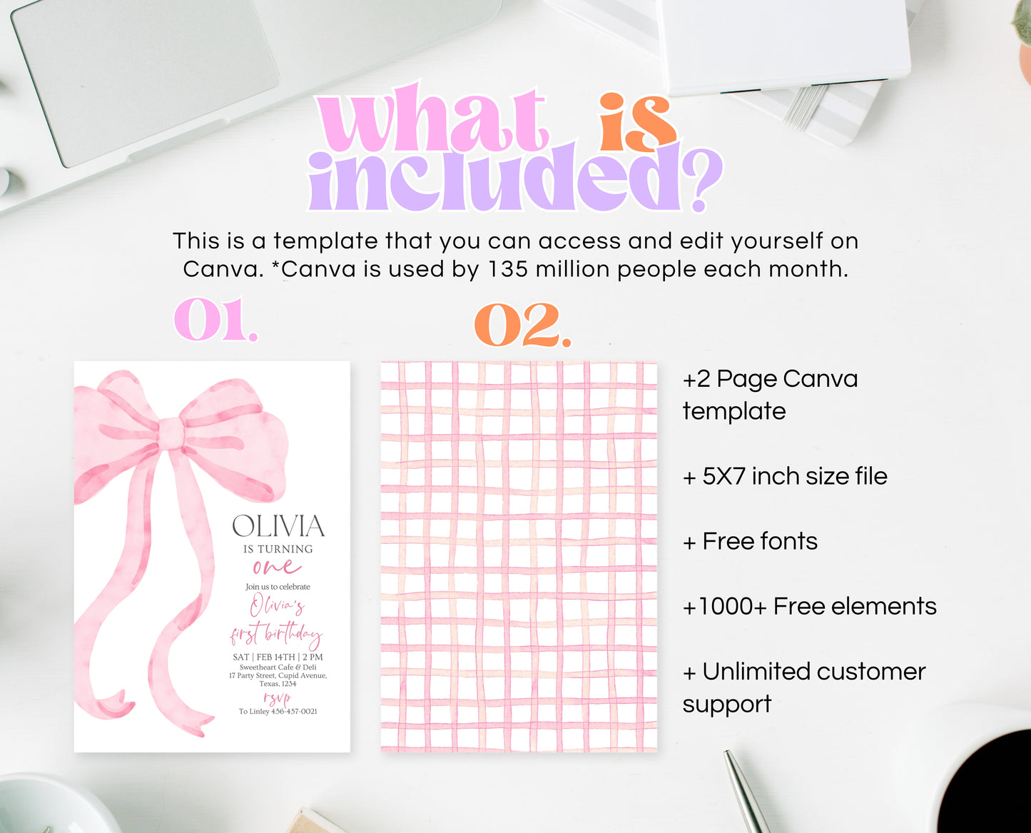 Editable Pink Bow Birthday Invitation, Girl First Birthday Printable, Pink Coquette Bow Invitation Birthday Girl Invite, Bow Invite, VDC12