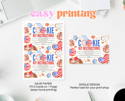 Editable 4th Of July Cookie Instructions Card, Decorate Your Own 4th Of July Cookie, Cookie Decorating Kit DIY, Printable, Instant Download