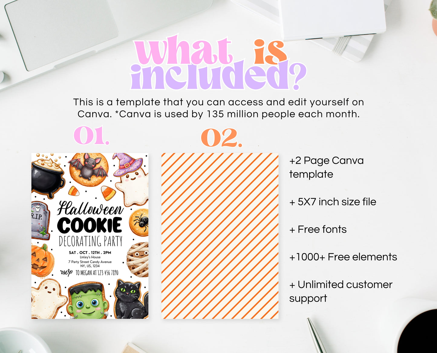 Halloween Cookie Decorating Party Invitation Printable Ghost Pumpkin Bat Baking Card Editable Spooky Trick Treat Digital Instant Download