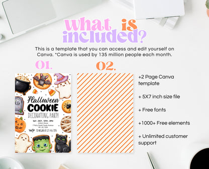 Halloween Cookie Decorating Party Invitation Printable Ghost Pumpkin Bat Baking Card Editable Spooky Trick Treat Digital Instant Download