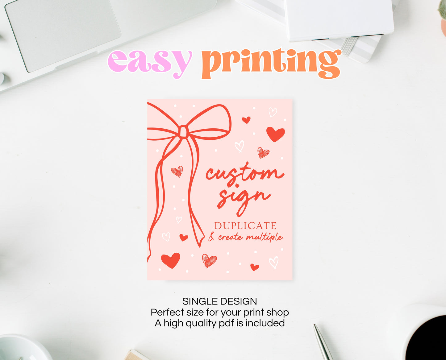 Editable Sweetheart Birthday Custom Sign, Girls Pink Hearts Valentine Birthday, Hand Drawn Coquette Bow Doodle, Instant Download, VDC10