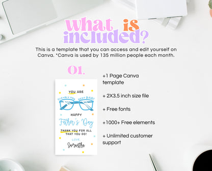 Editable Father's Day Glasses Gift Tag, Printable You Are Clearly The Best Dad Tag, Fathers Day Tag, Happy Father's Day, Instant Download