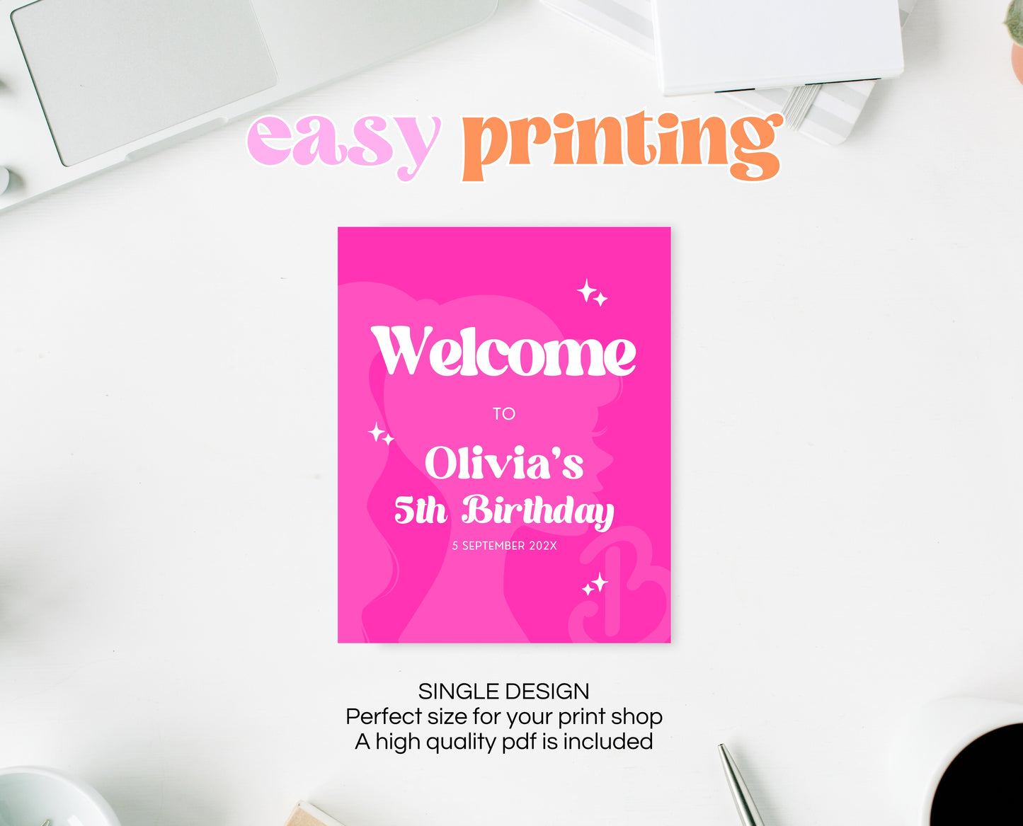 Editable Doll Box Birthday Welcome Sign, Girl Glam Doll Birthday Decorations, Hot Pink Fashion Party, Girl Pink Birthday Welcome Sign, GBP16