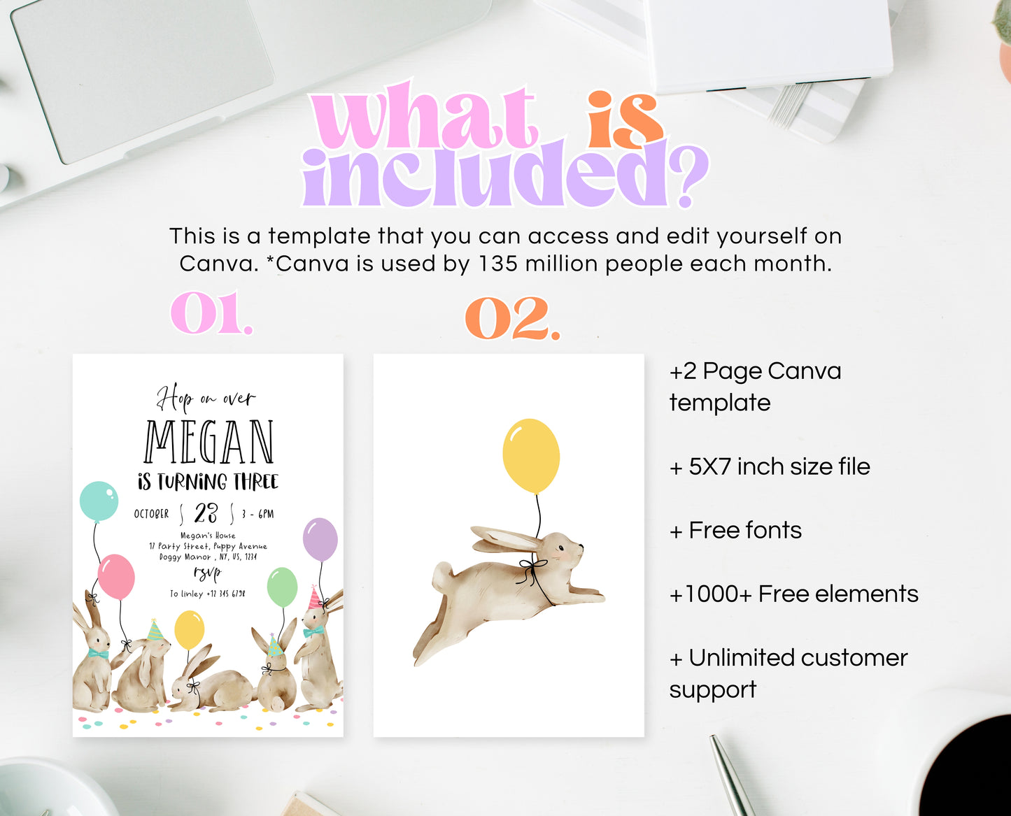 Editable Bunny Birthday Invitation, Some Bunny 1st Birthday Party, Hop On Over Bunny Birthday, Spring Birthday Rabbit Birthday Invite, EPC05