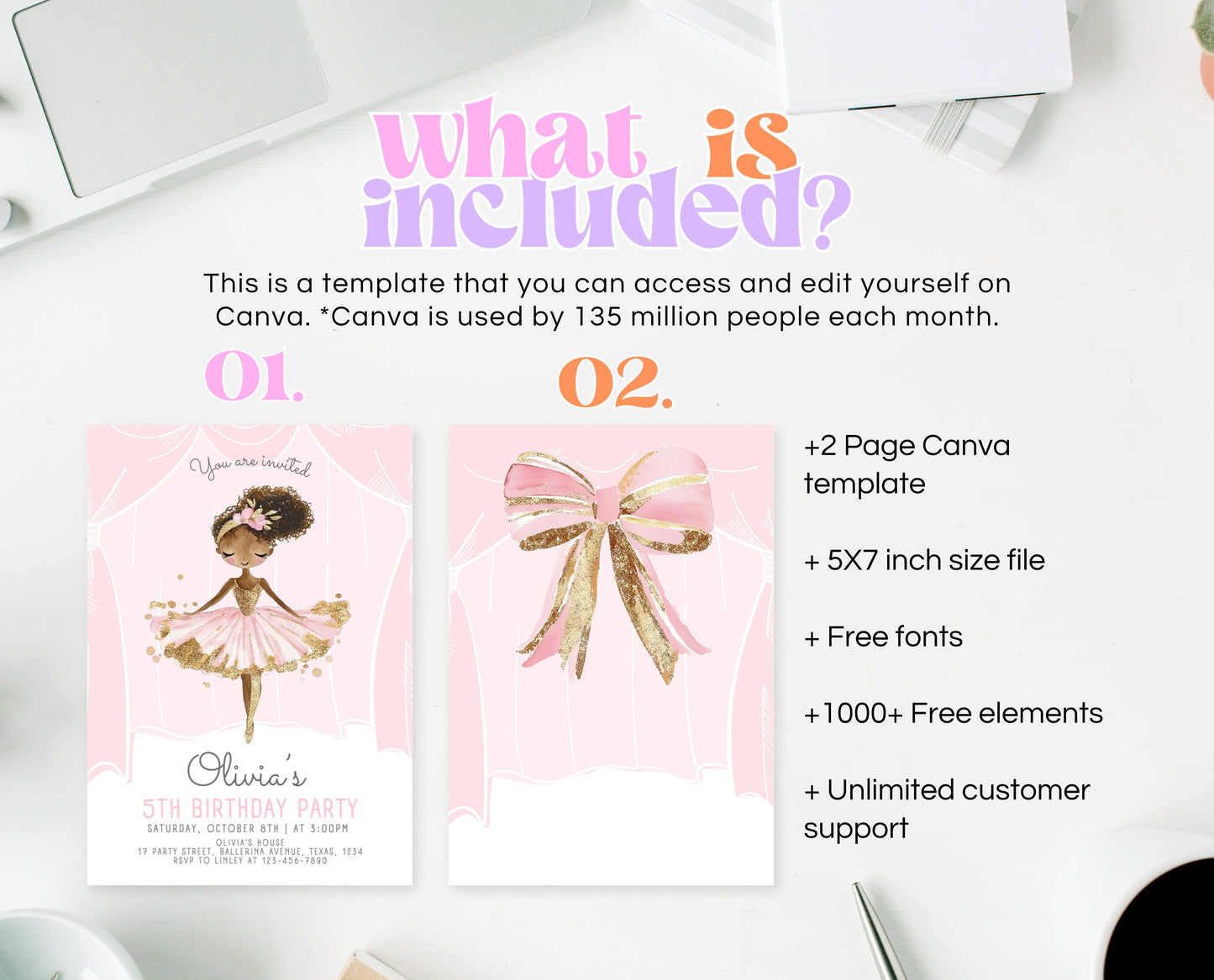 Editable Ballerina Birthday Invitation, Pink Ballet Birthday Invite, Ballet Dancer Party, Printable Ballet Invite, Instant Download, GBP49