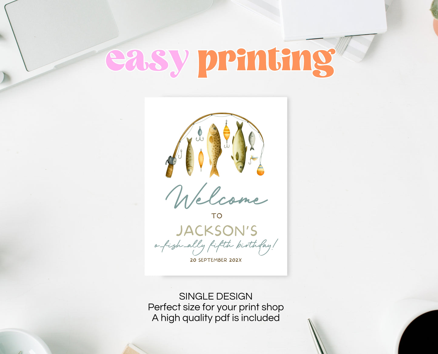 Editable Fishing Birthday Welcome Sign Poster O Fish Ally The Big One Gone Fishing Blue Boy Printable Digital Outdoor Party Decor BBP18