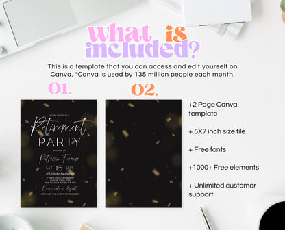 Editable Retirement Party Invitation, Retirement Invitation, Modern Retirement Invite, Minimalist Retirement Party Invite, Instant Download