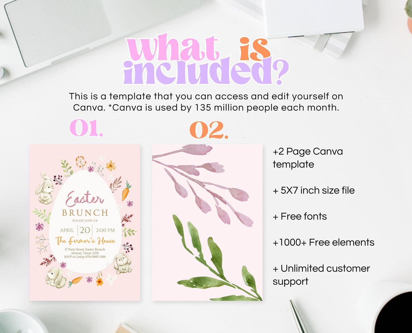 Editable Easter Brunch Invitation, Printable Easter Party Invitation, Scribble Doodle Easter Invite, Pink Floral Easter Brunch Invitation
