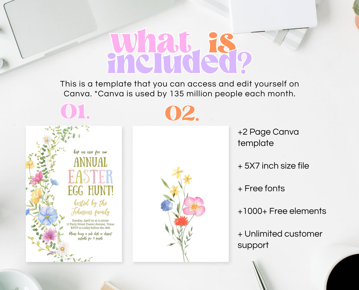 Editable Floral Easter Brunch Invitation, Printable Easter Party Invitation, Wildflower Easter Invite, Boho Floral Easter Brunch Invitation