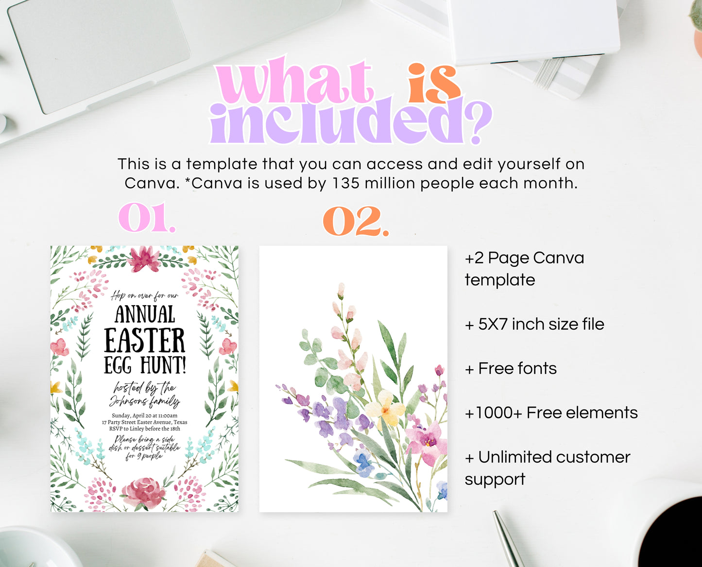 Editable Floral Easter Brunch Invitation, Printable Easter Party Invitation, Wildflower Easter Invite, Boho Floral Easter Brunch Invitation